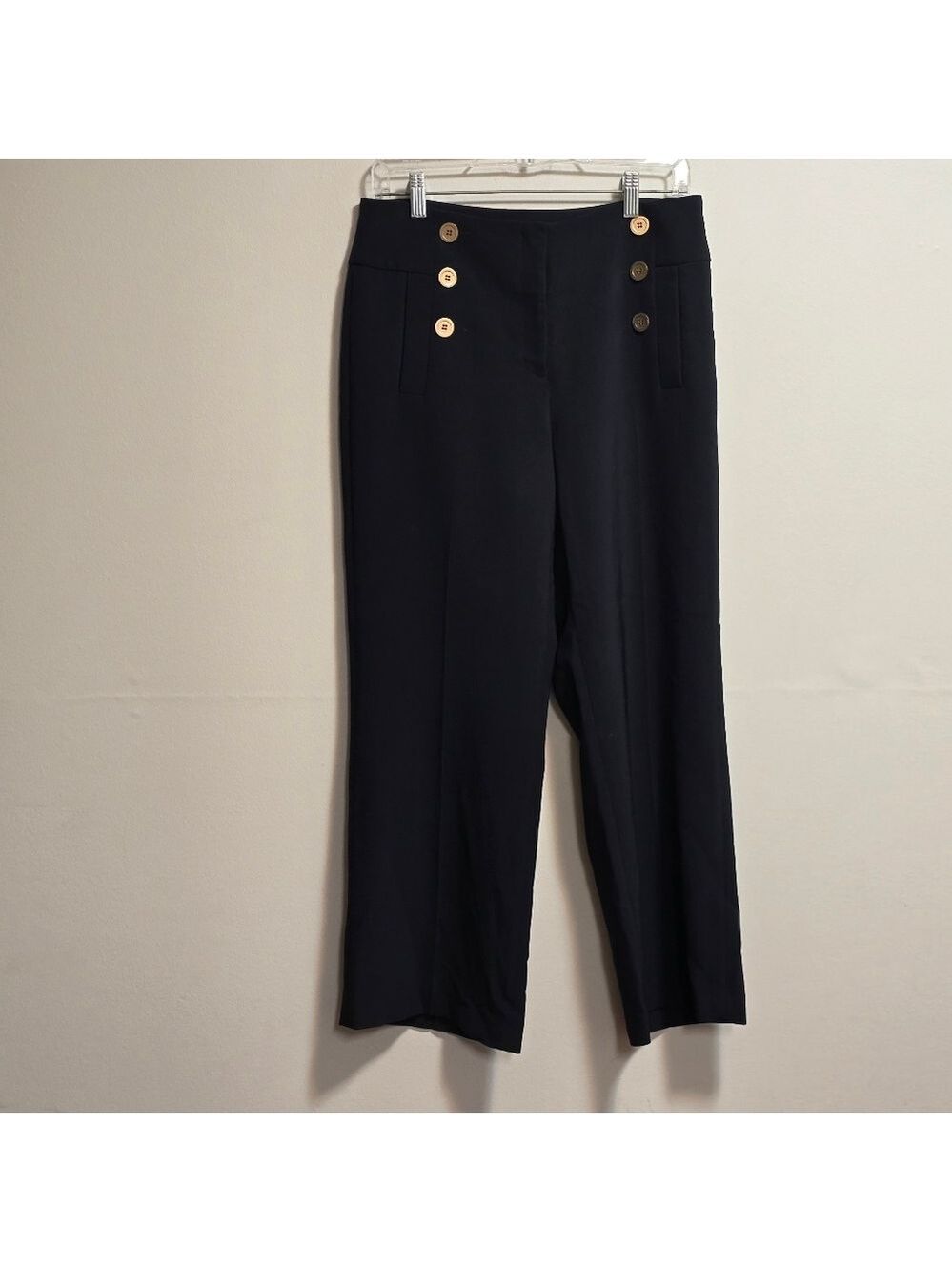 Melanie Lyne Elegant Black Women's Pants with Gold Button Accents